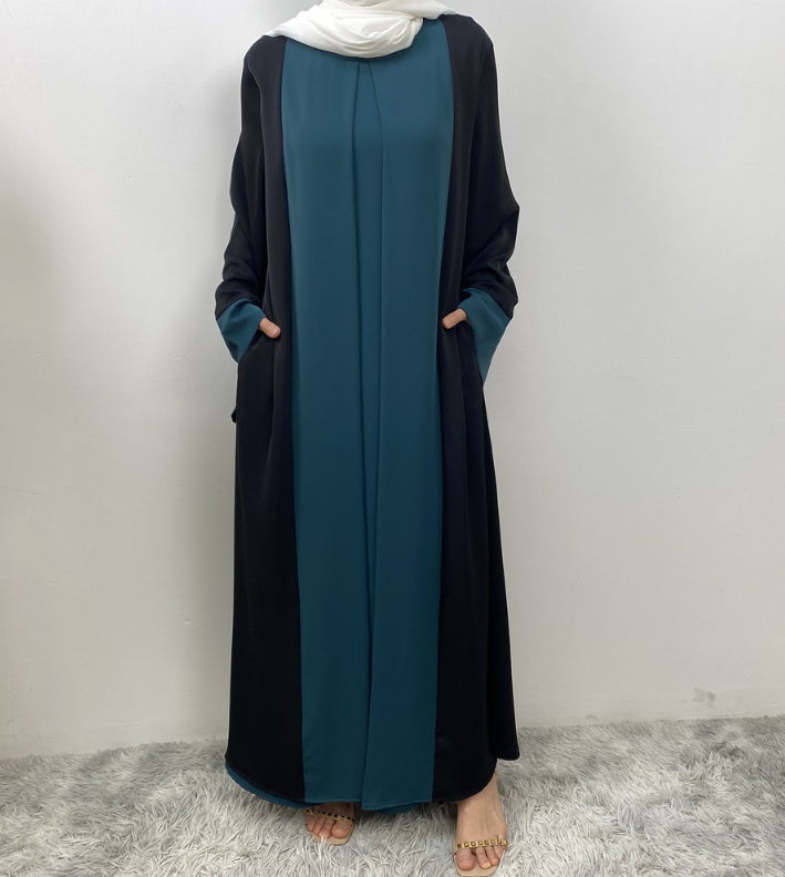 Loose-fitting Long Cardigan-style Patchwork Faux Two-piece Dress