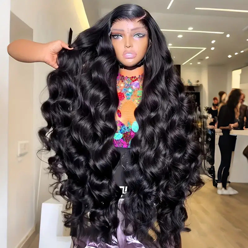 Peluca de encaje frontal para mujer, longitud media, ondas grandes, cabello largo y rizado