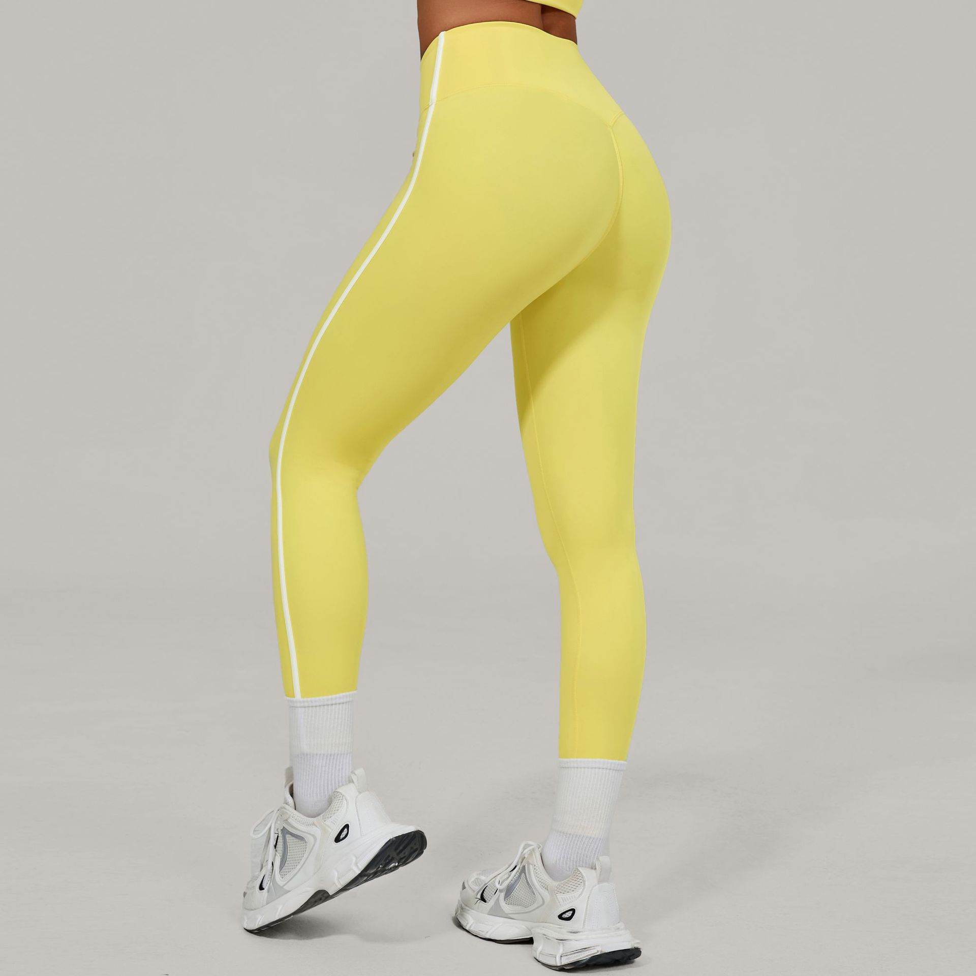 Pantalones de yoga de cintura alta con pliegues invisibles, estilo europeo y americano.