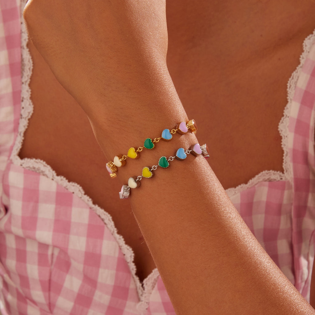 Collar de aceite colorido con forma de corazón de amor y pulsera de acero de titanio