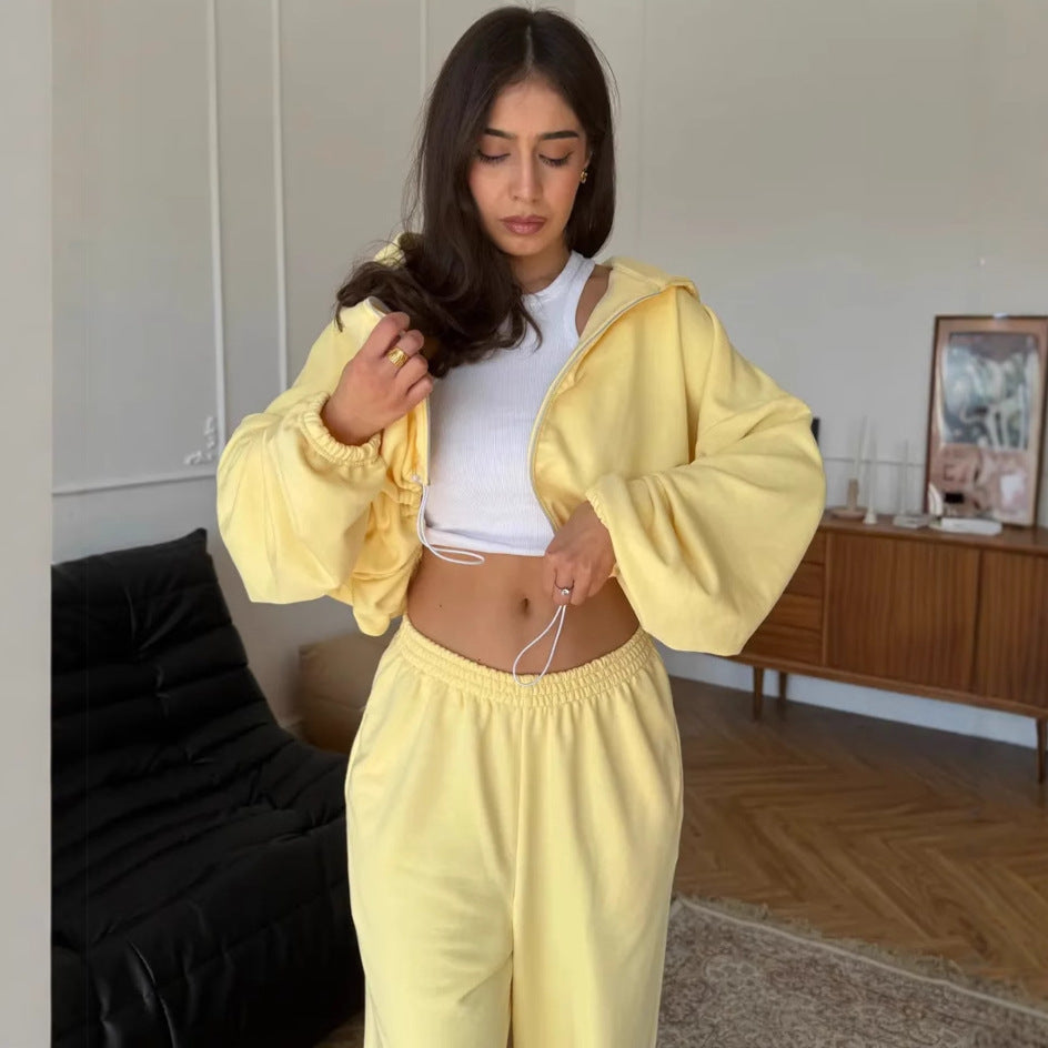 Conjunto informal para mujer: cárdigan de manga larga con cremallera y sudadera con capucha