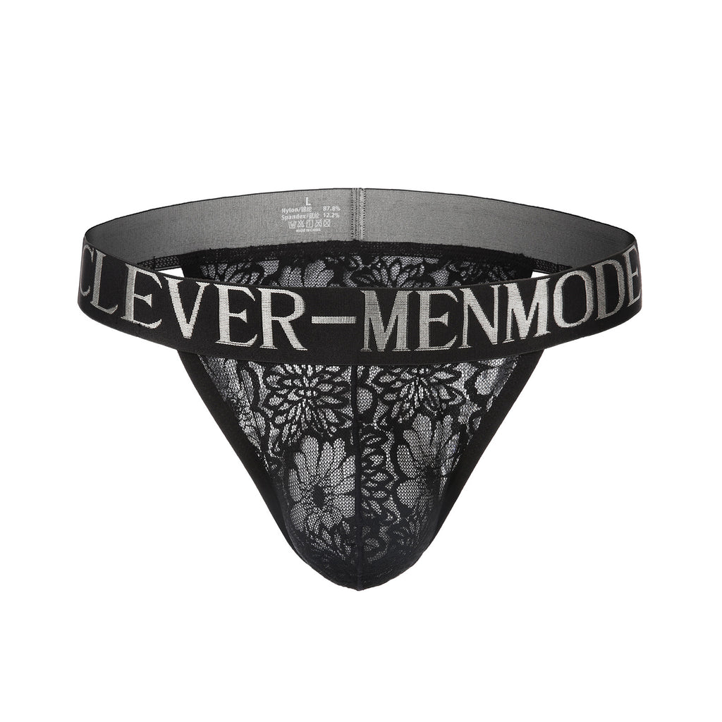 Tanga sexy de encaje de tiro bajo para hombre con diseño que deja el trasero al descubierto