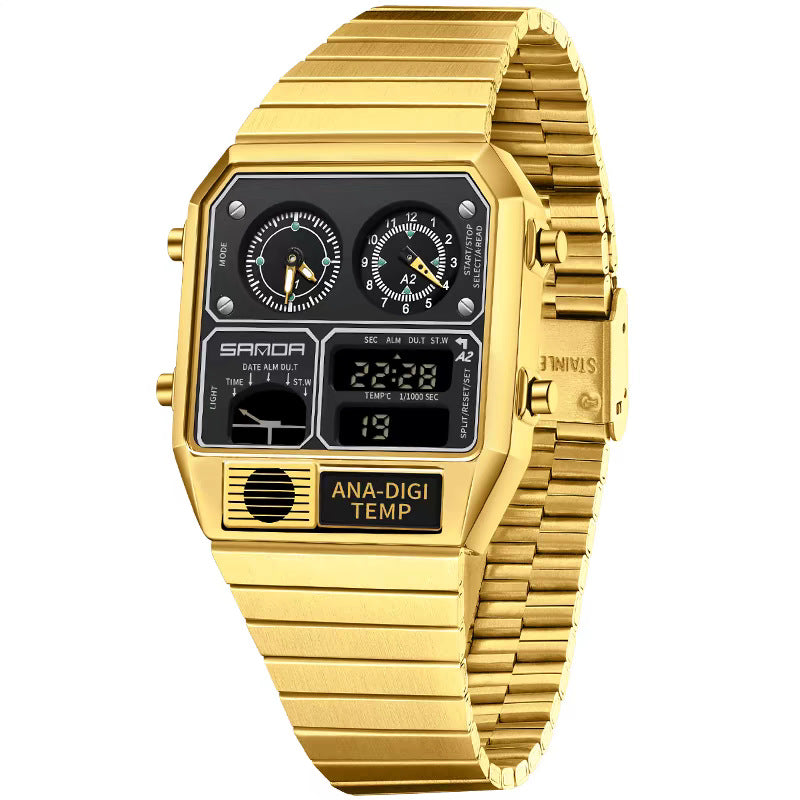 Reloj retro cuadrado multifuncional resistente al agua para hombre con medición de temperatura