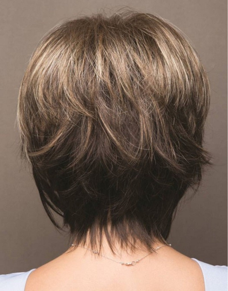 Pelucas cortas mixtas de rubio y marrón, pelucas de cabello natural, peluca de cabello resistente al calor 