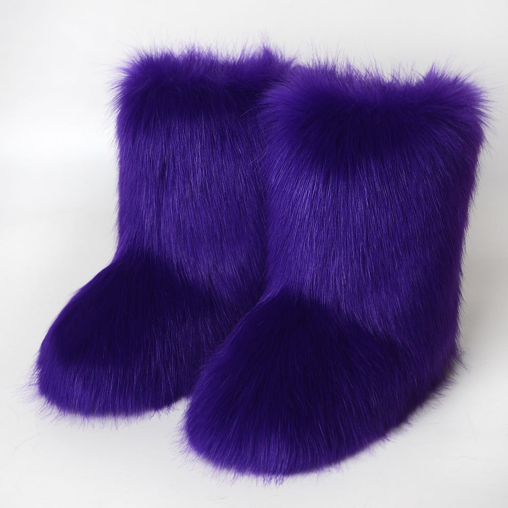 Zapatos de mujer Botas de piel de zorro Botas de nieve anti-piel de forro polar