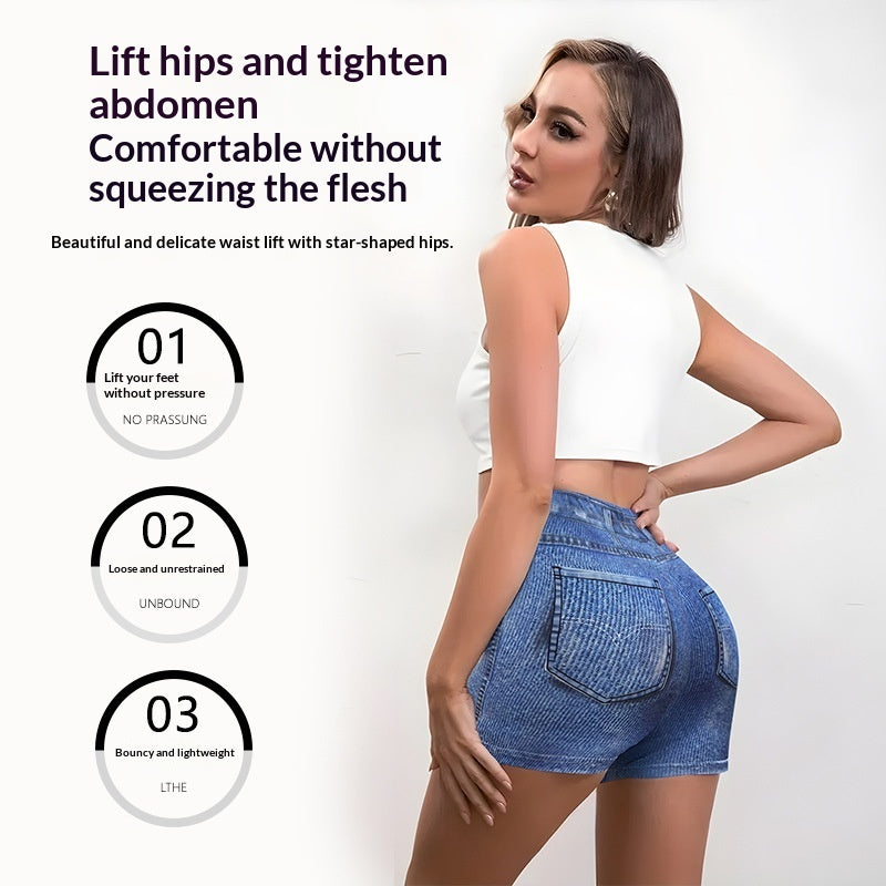 Pantalones tres cuartos estampados estilo denim con aspecto roto