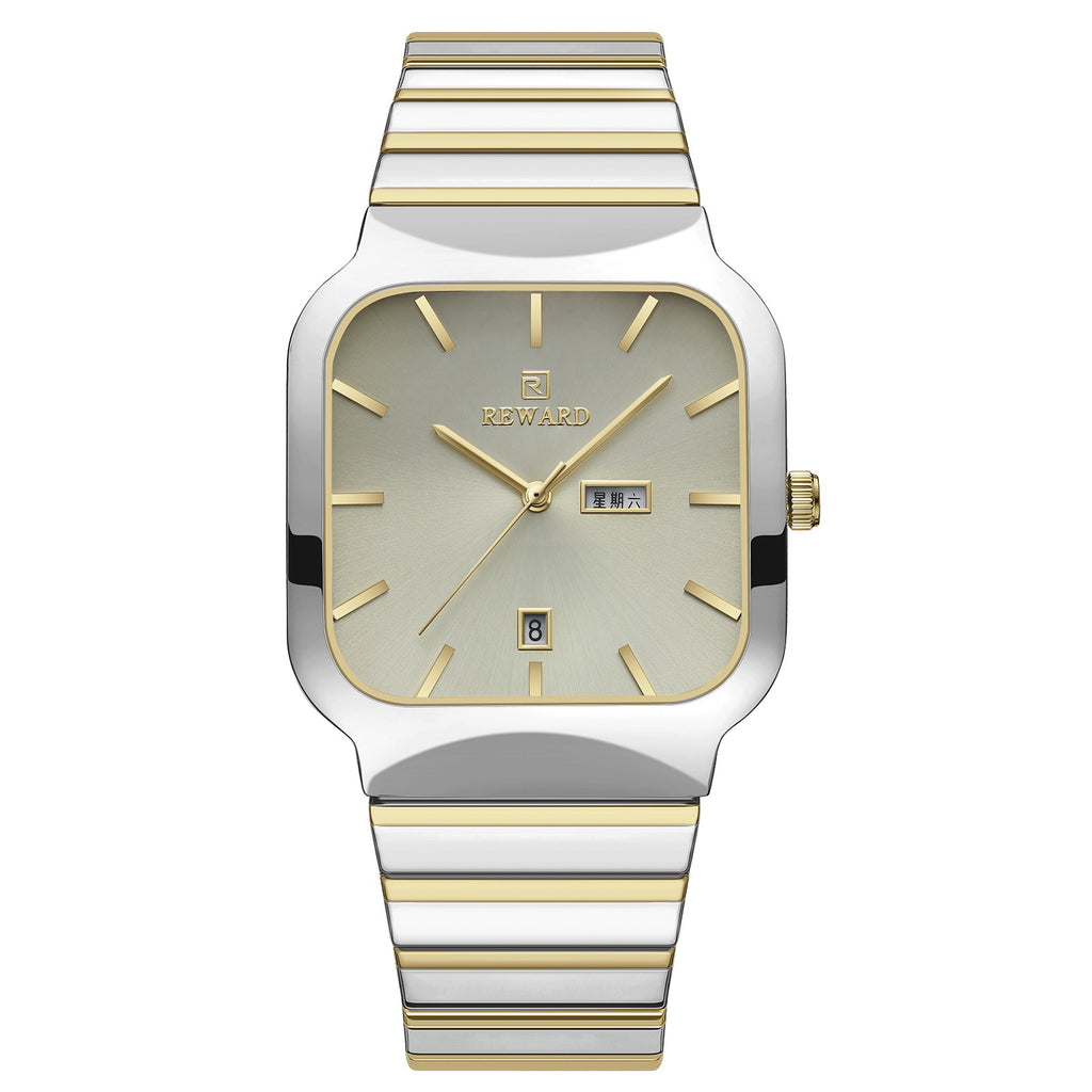 Reloj funcional informal de pareja con doble punta cuadrada
