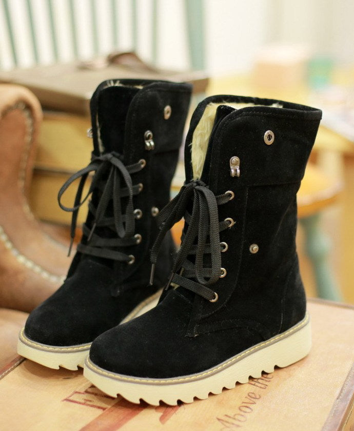 Botas de piel escarchada, botas de nieve, botas con cordones