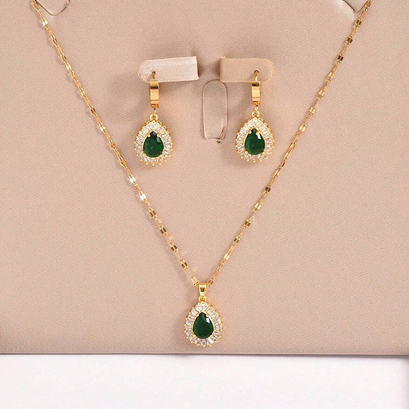Collar y pendientes de traje blanco de jade estilo retro de Hong Kong, joyería que combina con todo.