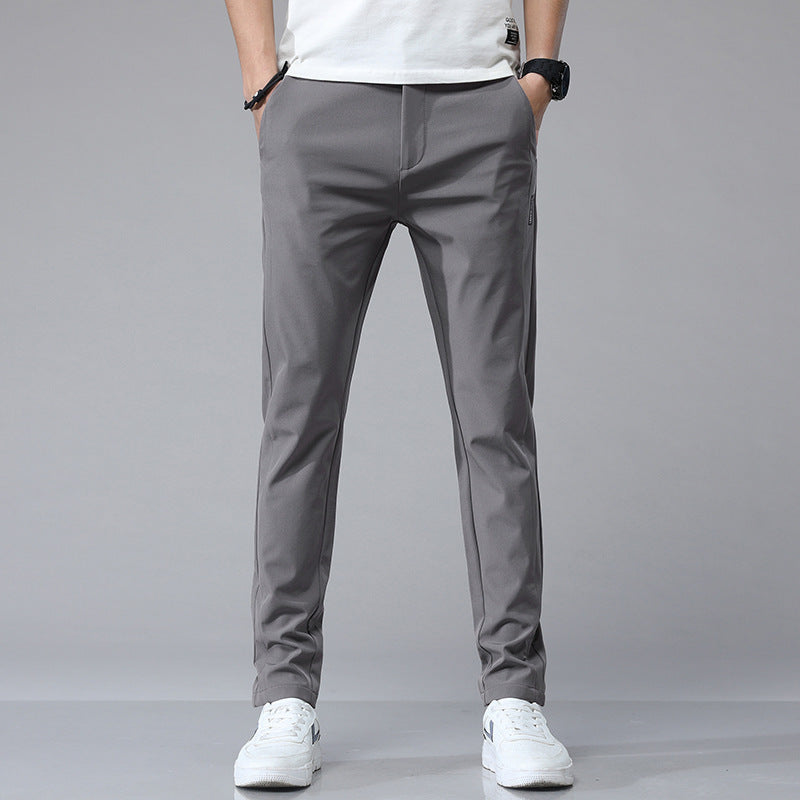 Pantalones casuales de seda de hielo para hombre, con cintura elástica y forro polar, para otoño