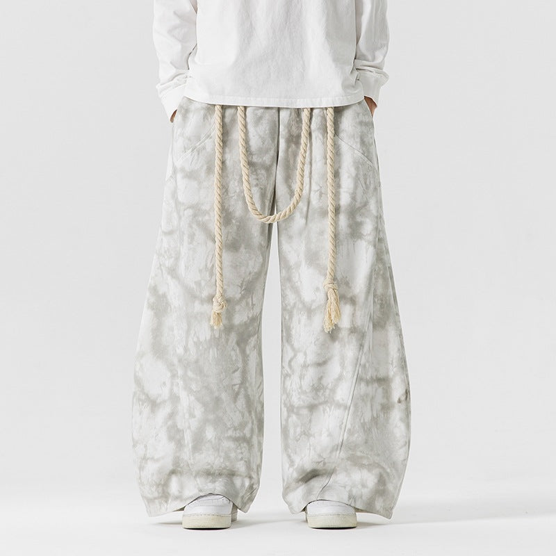 Pantalones deportivos casuales tie-dye estilo japonés-hongkonés para hombre, talla grande