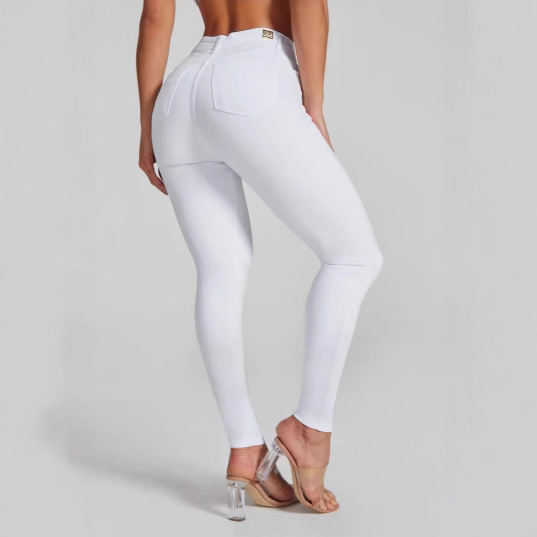 Fashion Black And White High Elasticity Ankle-tied Large Size Hip Lifting Women's Jeans
