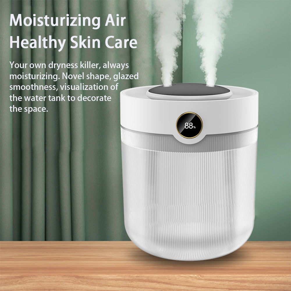 Humidificador de escritorio silencioso con doble pulverización y pantalla digital de humedad de gran capacidad de 2 l, USB, medidor de recarga de agua y cantidad de niebla.