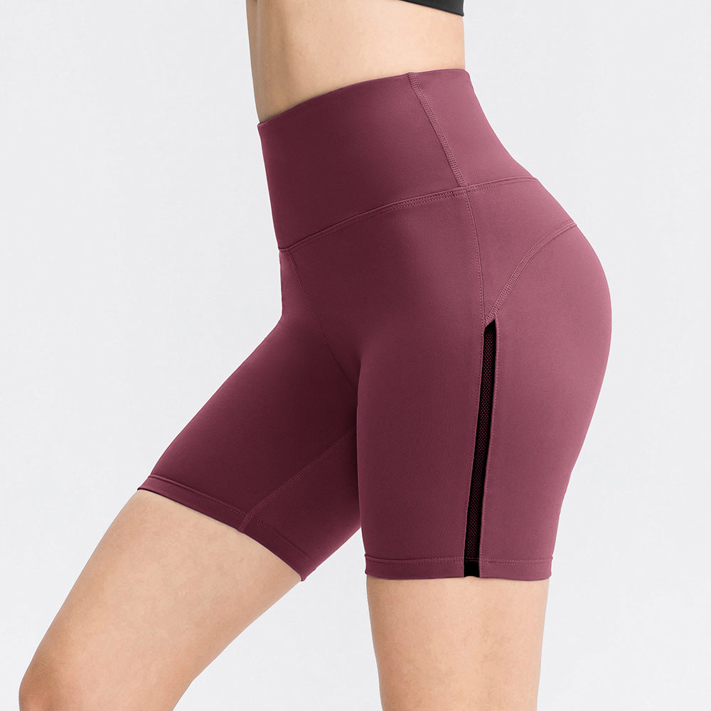 Pantalones cortos deportivos de yoga con doble cara cepillada y efecto descuidado para mujer