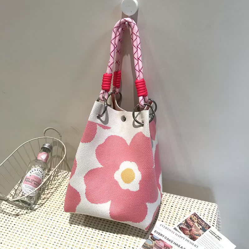 Bolso tote de punto rojo para mujer con cierre magnético y gran capacidad.