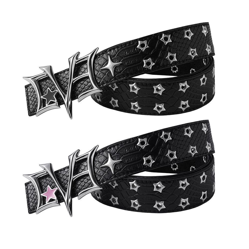 Cinturón de cuero con remaches retro y estilo para hombre