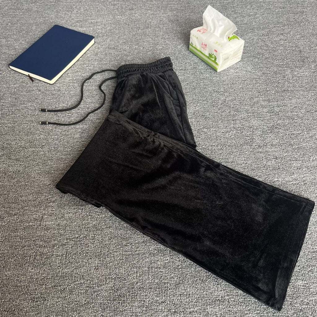 Gold Velvet High-waisted Solid-color Pants Are Slimming And Loose-fitting.