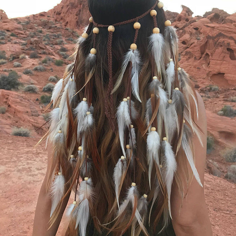 Diadema de plumas largas bohemia, accesorio para el cabello con plumas