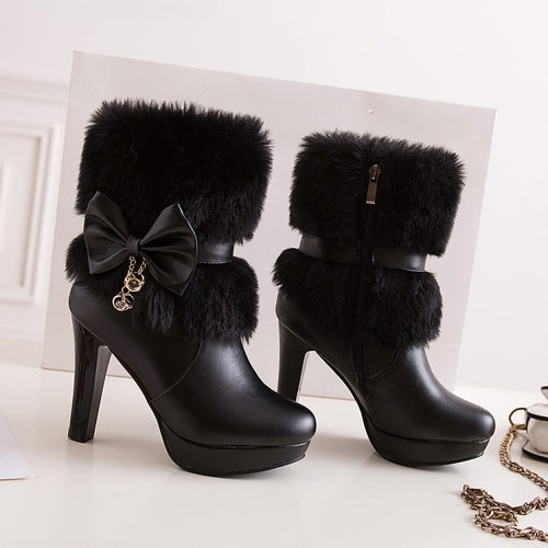 Bowknot Fur Collar Short Boots Rider Boots