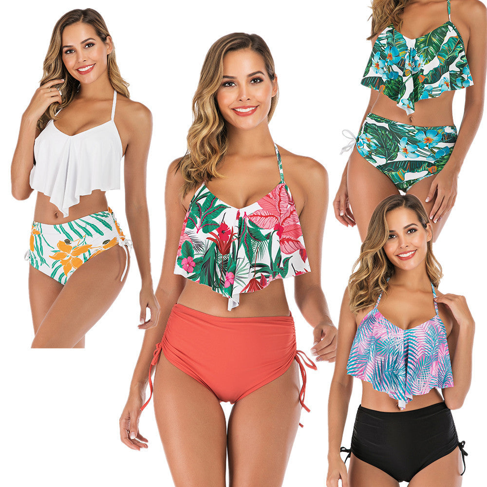 High Waist Bikini Set Women Retro Two Piece Swimsuit Tummy Control Beach