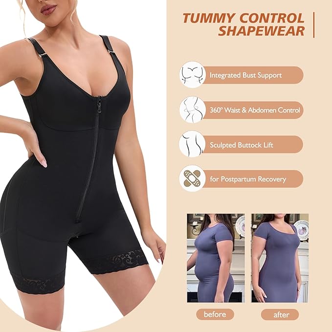 Fajas Colombianas Postparto Fajas Reductoras y Moldeadoras para Mujer Control de Abdomen Levanta Glúteos con Cremallera en la Entrepierna