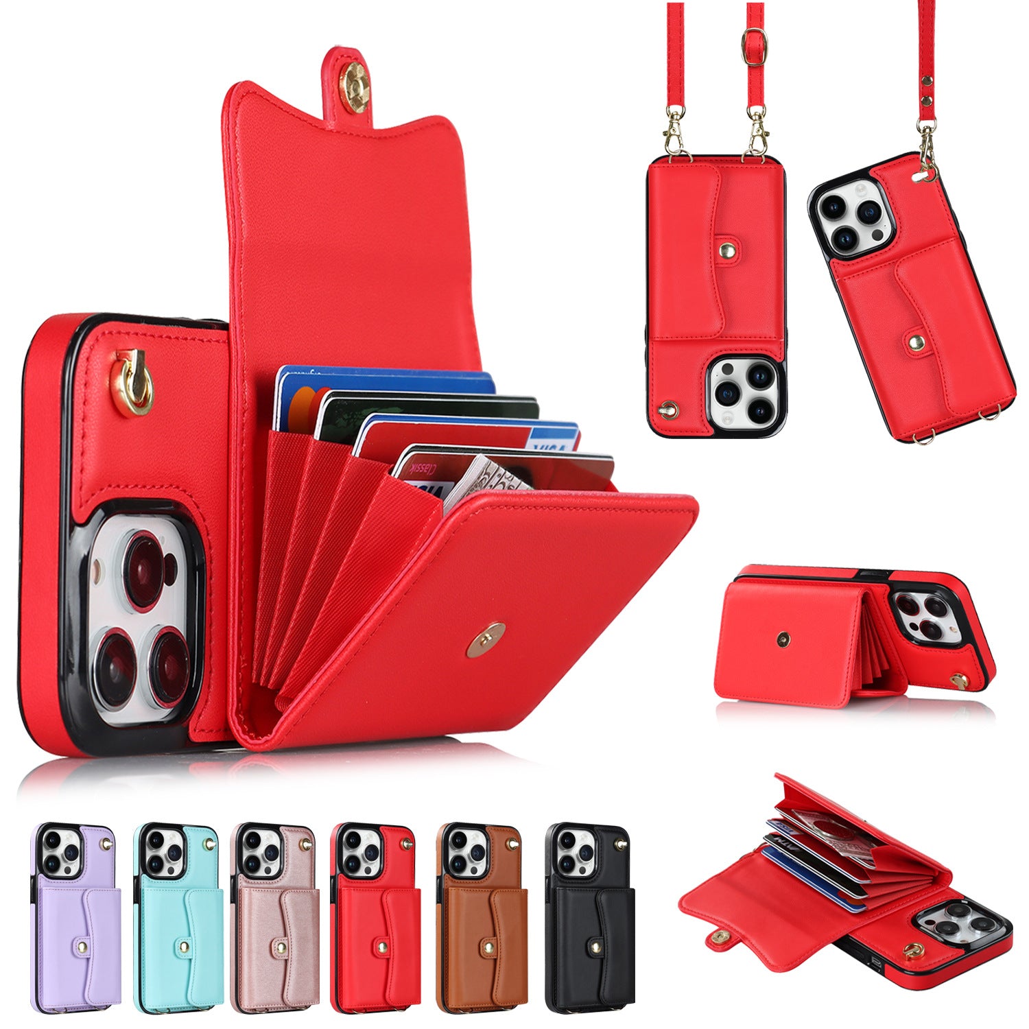 Estuche para teléfono con tarjetero cruzado y tarjetero multifunción