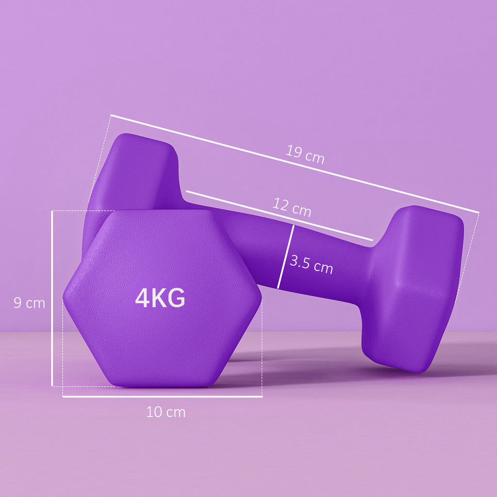 SPORTNOW 2 X 4kg Hexagonal Dumbbells Weights Set With Non-Slip Grip For Home Gym Workout, Purple