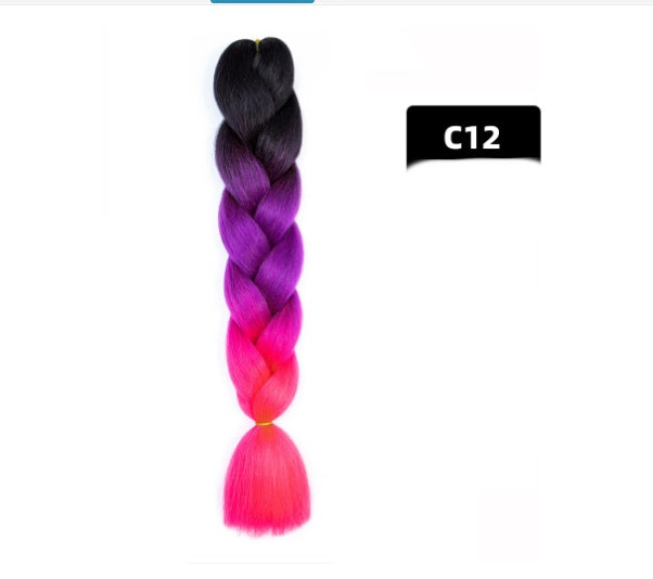 Peluca de seda africana de alta temperatura con fibra química y trenza grande en color degradado