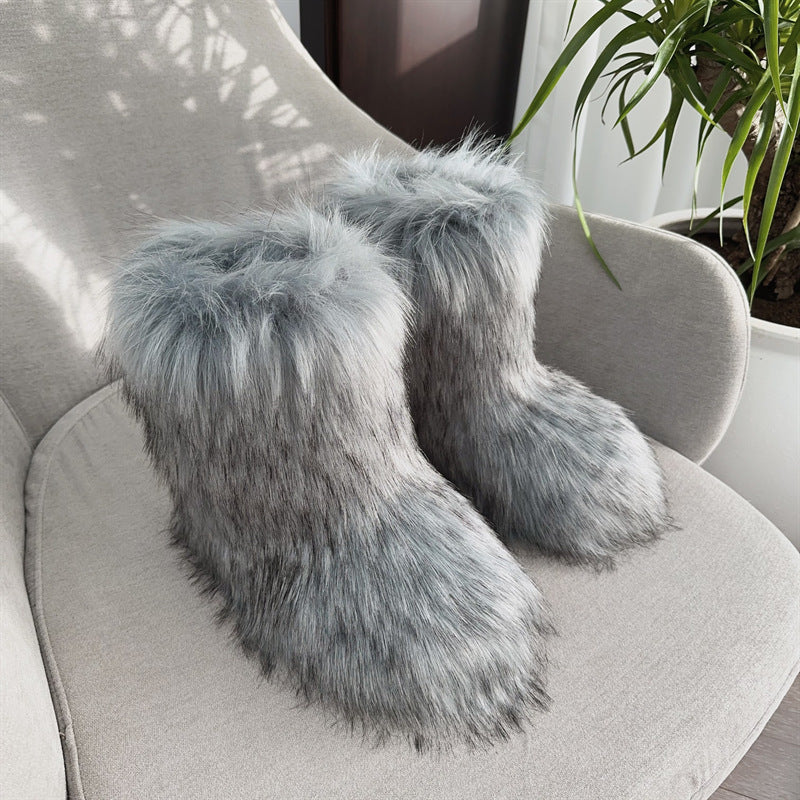 Botas de nieve de felpa de piel de mapache