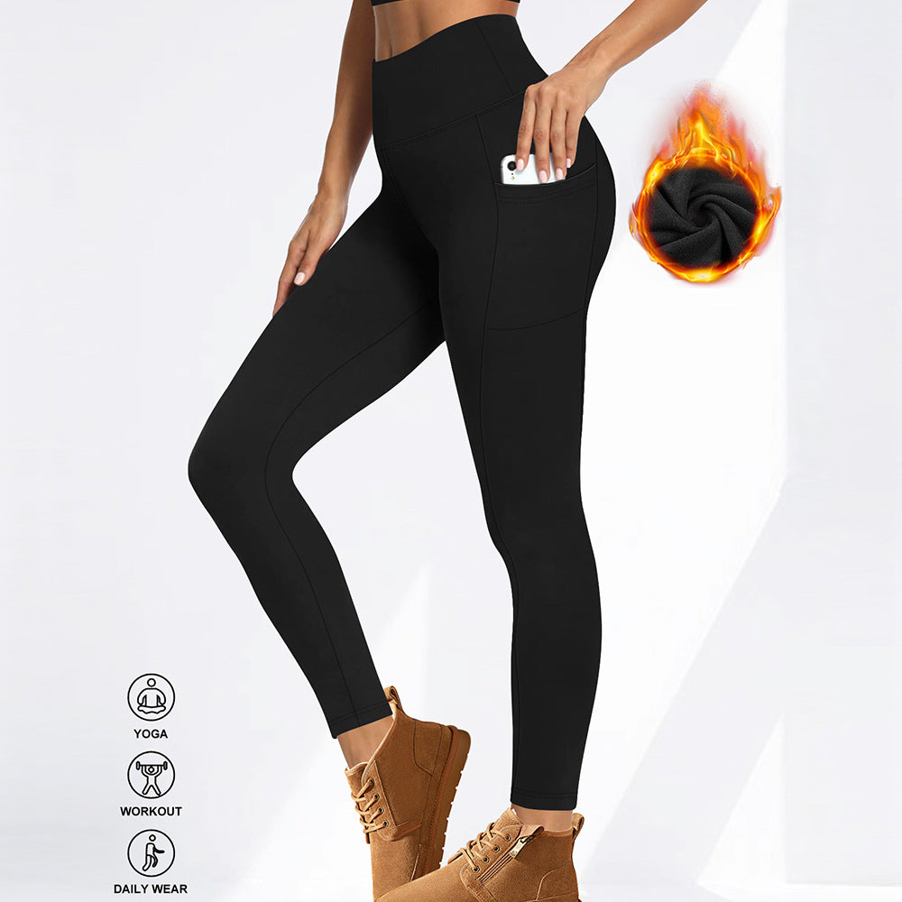 Pantalones de yoga de terciopelo con bolsillos cálidos para otoño e invierno