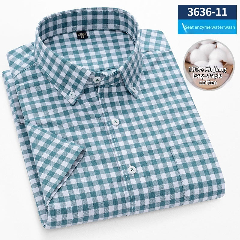 Men's Cotton Plaid Oxford Stripe Shirt