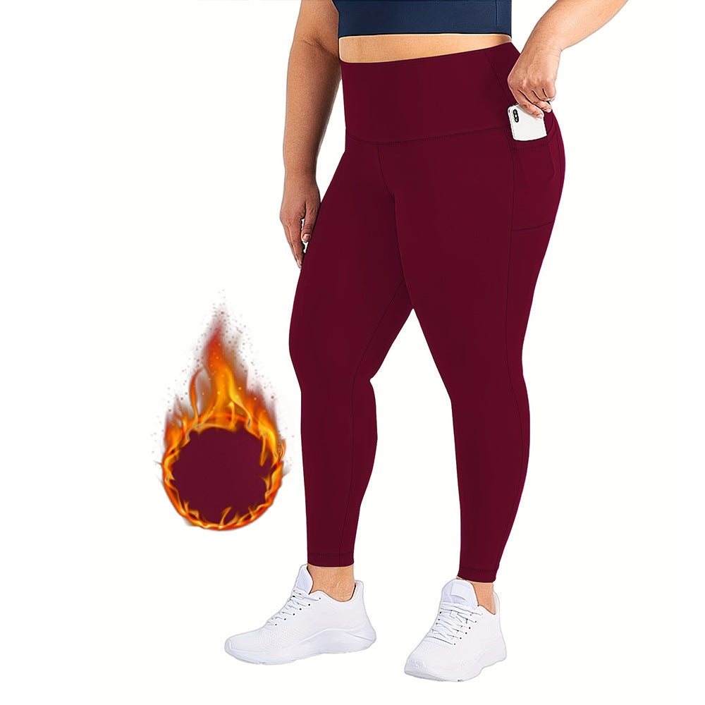 Autumn/Winter Fleece-Lined Yoga Pants For Women, High-Waisted, Cropped Style