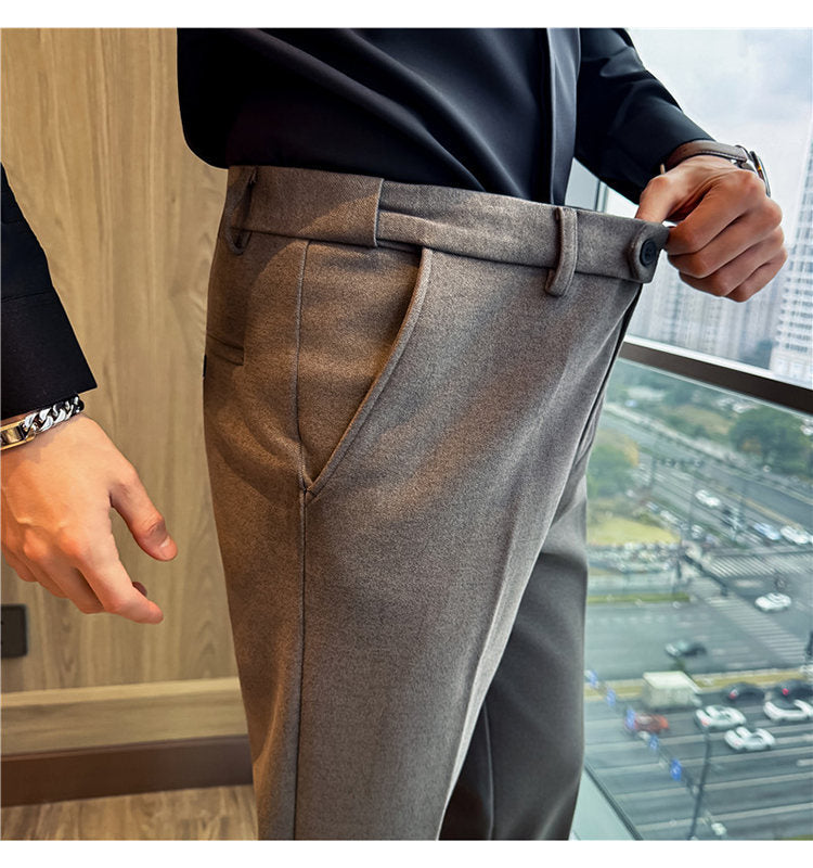 Pantalones de lana gruesos y cálidos con cintura elástica invisible para hombre