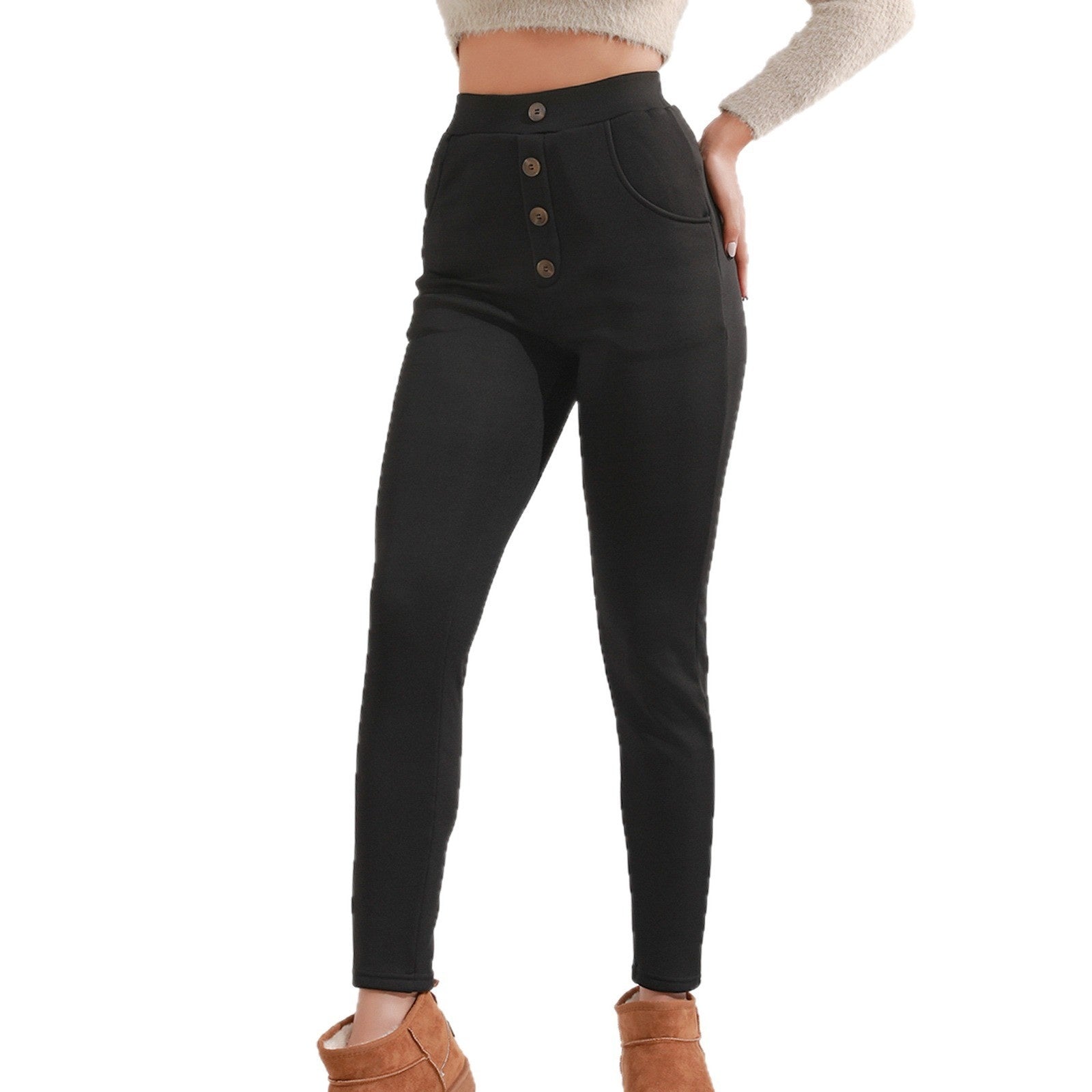 Leggings gruesos de cintura alta con botones para mujer