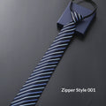 Mens Business Formal Zipper Tie With Blue Stripes