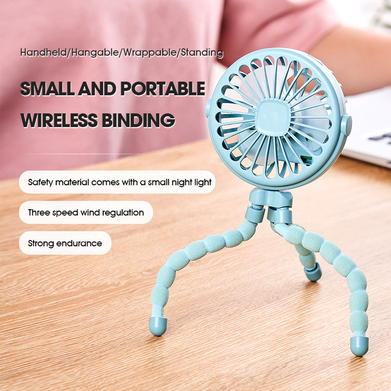 Mini ventilador portátil multifuncional para cochecito de niños con carga USB y diseño de pulpo