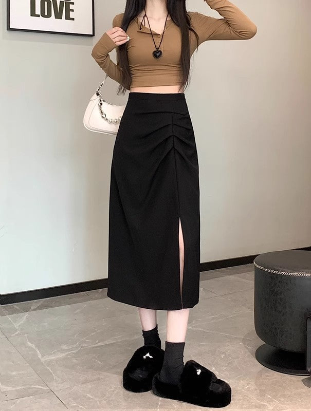 Falda adelgazante de cintura alta con abertura elegante para mujer