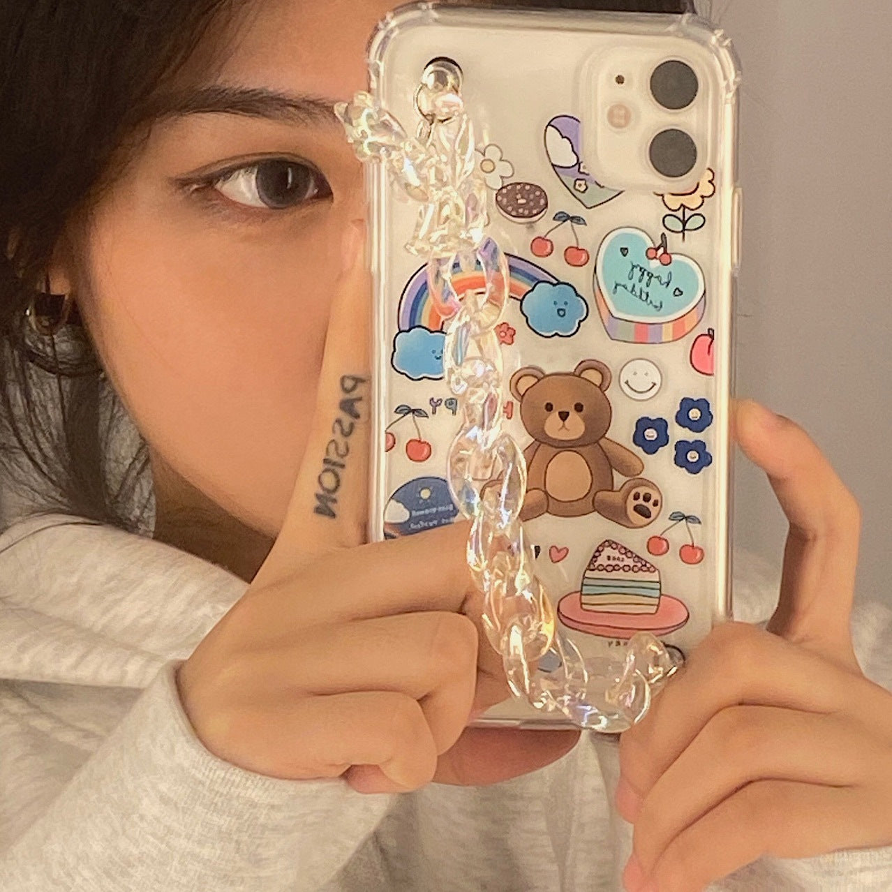 Funda protectora para teléfono móvil con cadena de oso