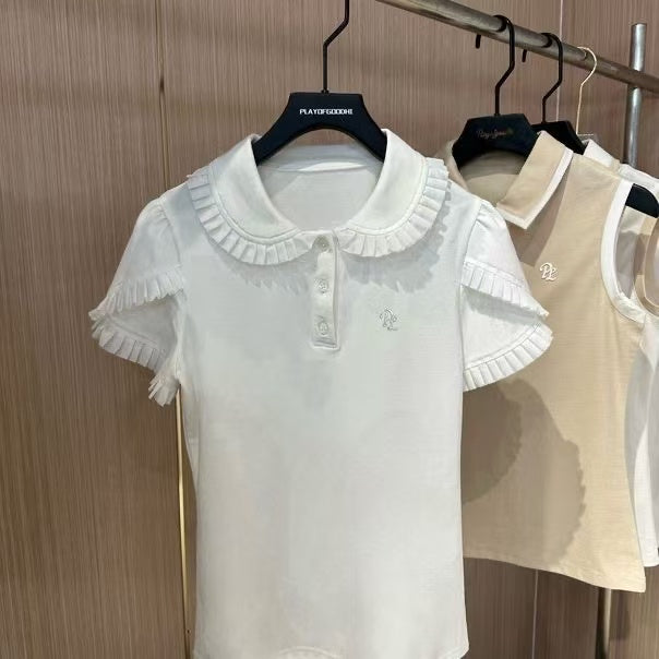 Top informal de manga corta ajustado para mujer