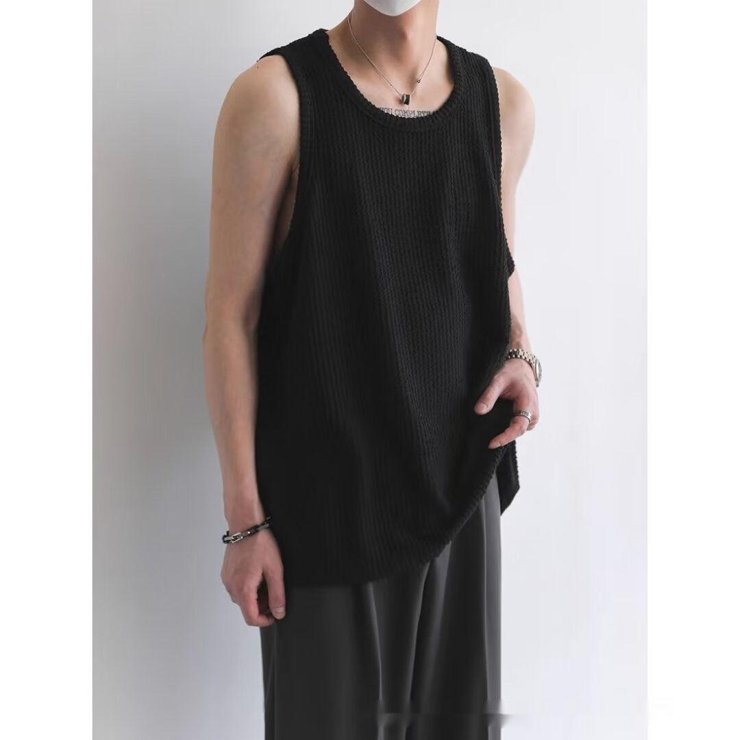 Chaleco transpirable, holgado, plisado y texturizado de punto gofre