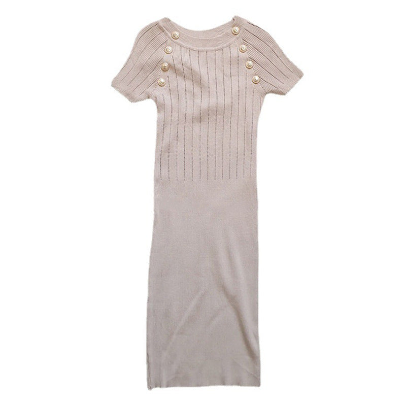 Korean-style Womens Hollow-out Short-sleeve Sweater Dress