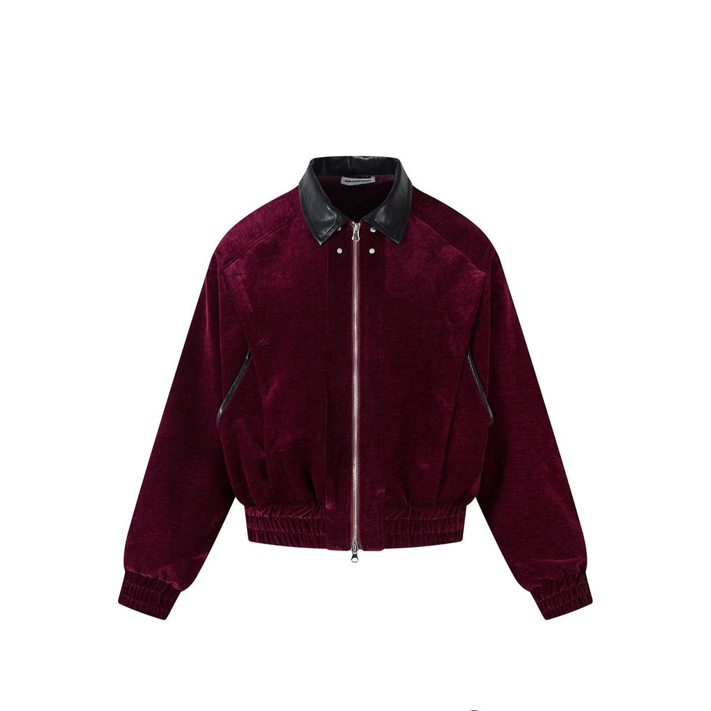 Rivet Contrast-Fabric Suede Patchwork Lapel Jacket