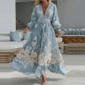 Vestido largo holgado de lino con bordado de rosas estilo bohemio retro
