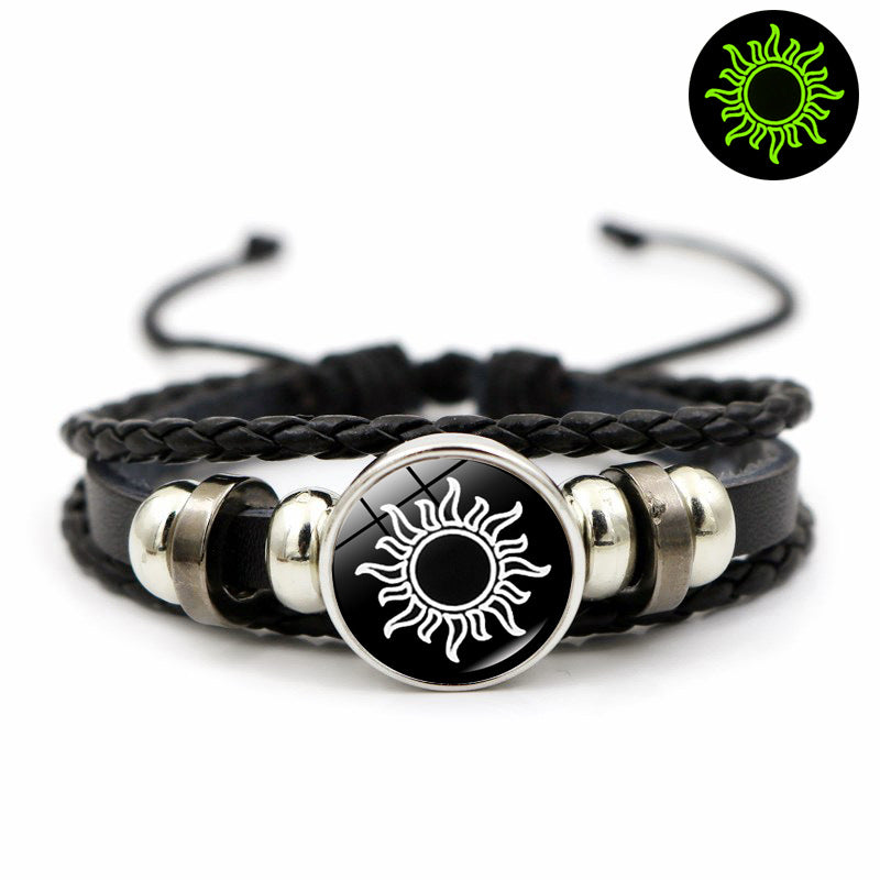 Pulsera de cuero luminosa para parejas de amantes del sol y la luna