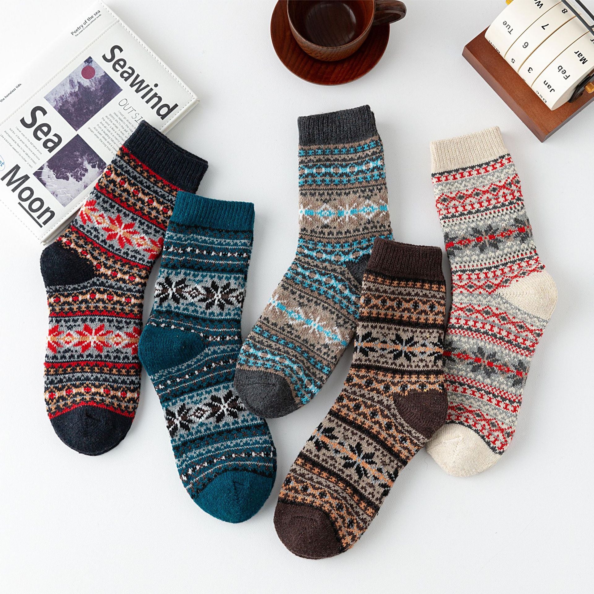 Calcetines de hombre de lana estilo étnico vintage para invierno