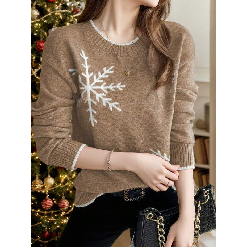 Top de manga larga rojo copo de nieve para mujer