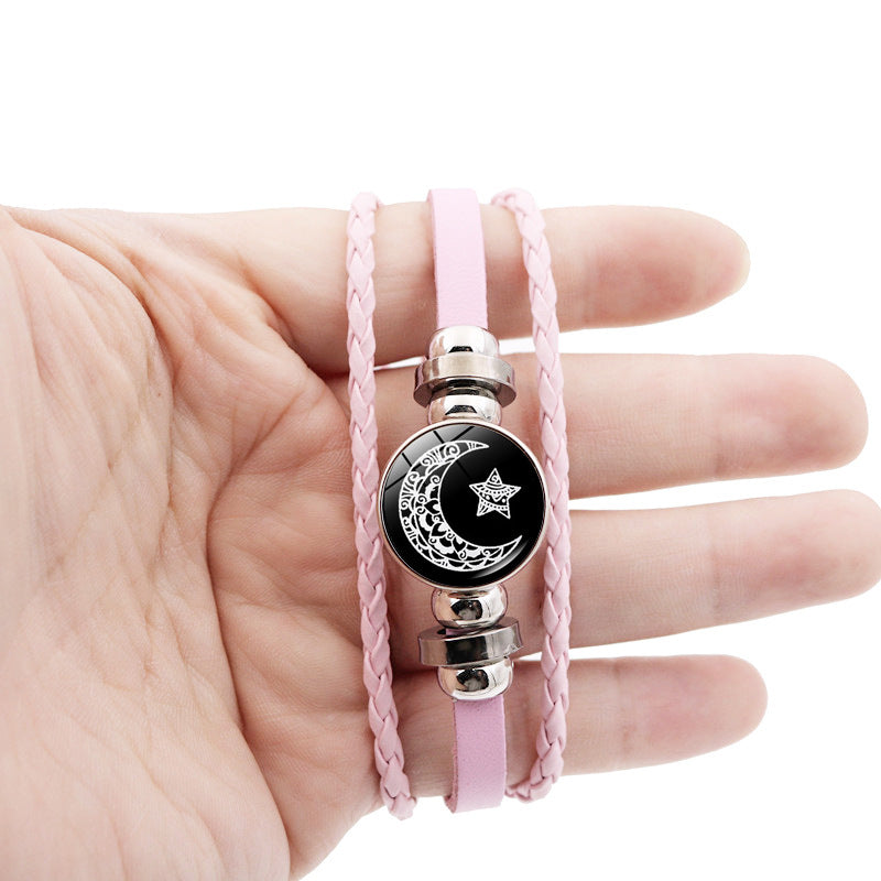 Pulsera de cuero luminosa para parejas de amantes del sol y la luna