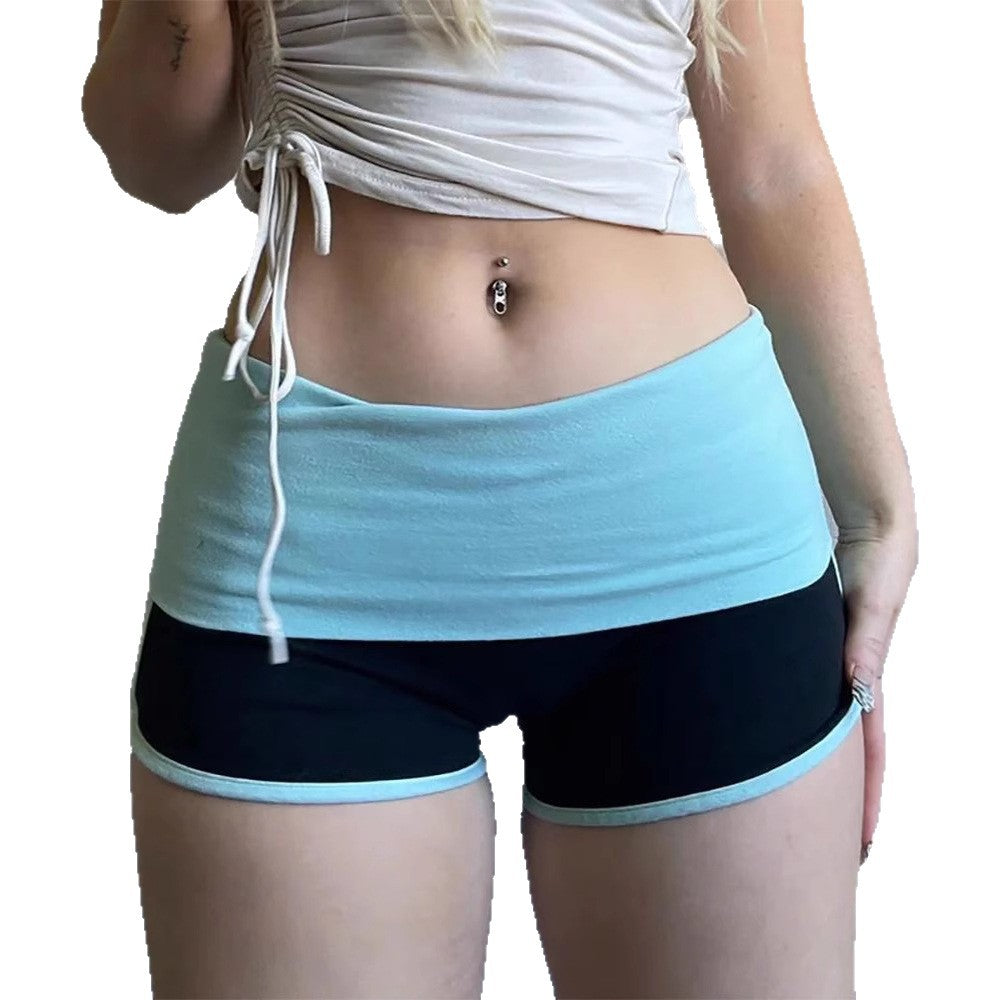 Shorts deportivos de cintura baja, sexys y atrevidos para mujer en color contrastante