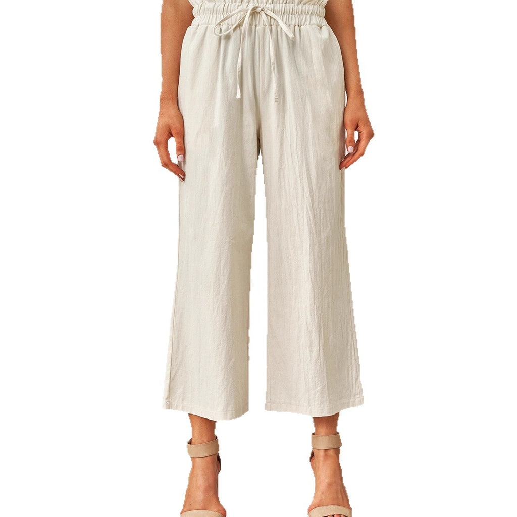 Pantalones casuales con cintura elástica y cordón para mujer, pantalones anchos