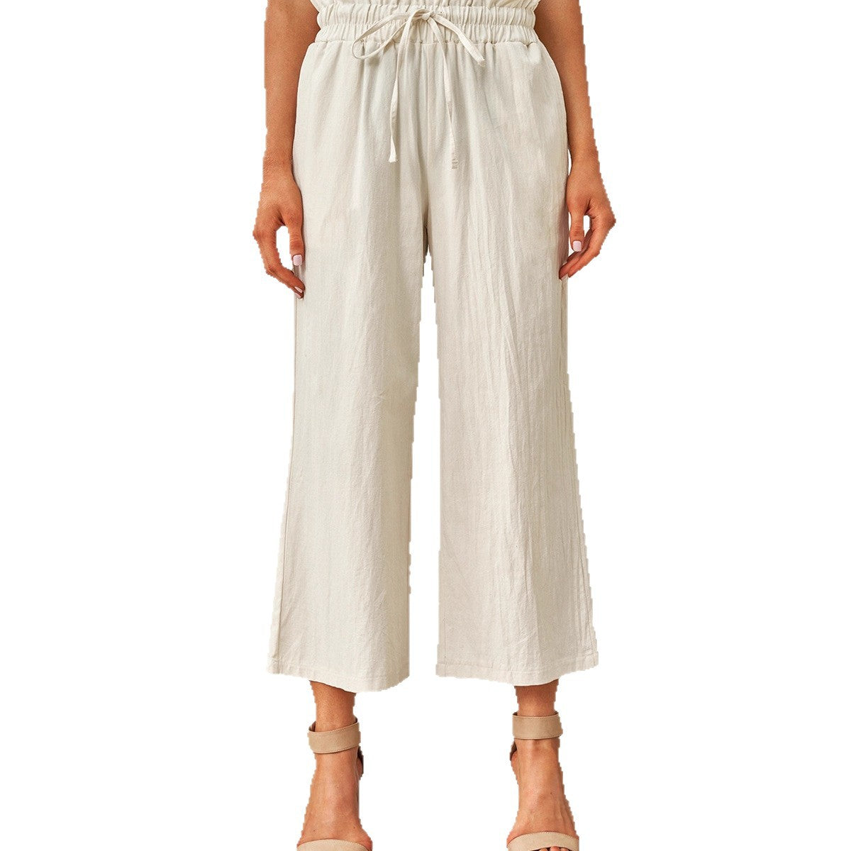 Pantalones casuales con cintura elástica y cordón para mujer, pantalones anchos